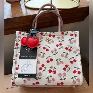 Nanette Lepore Cream Cherry Print Crossbody with Red Cherry Charm